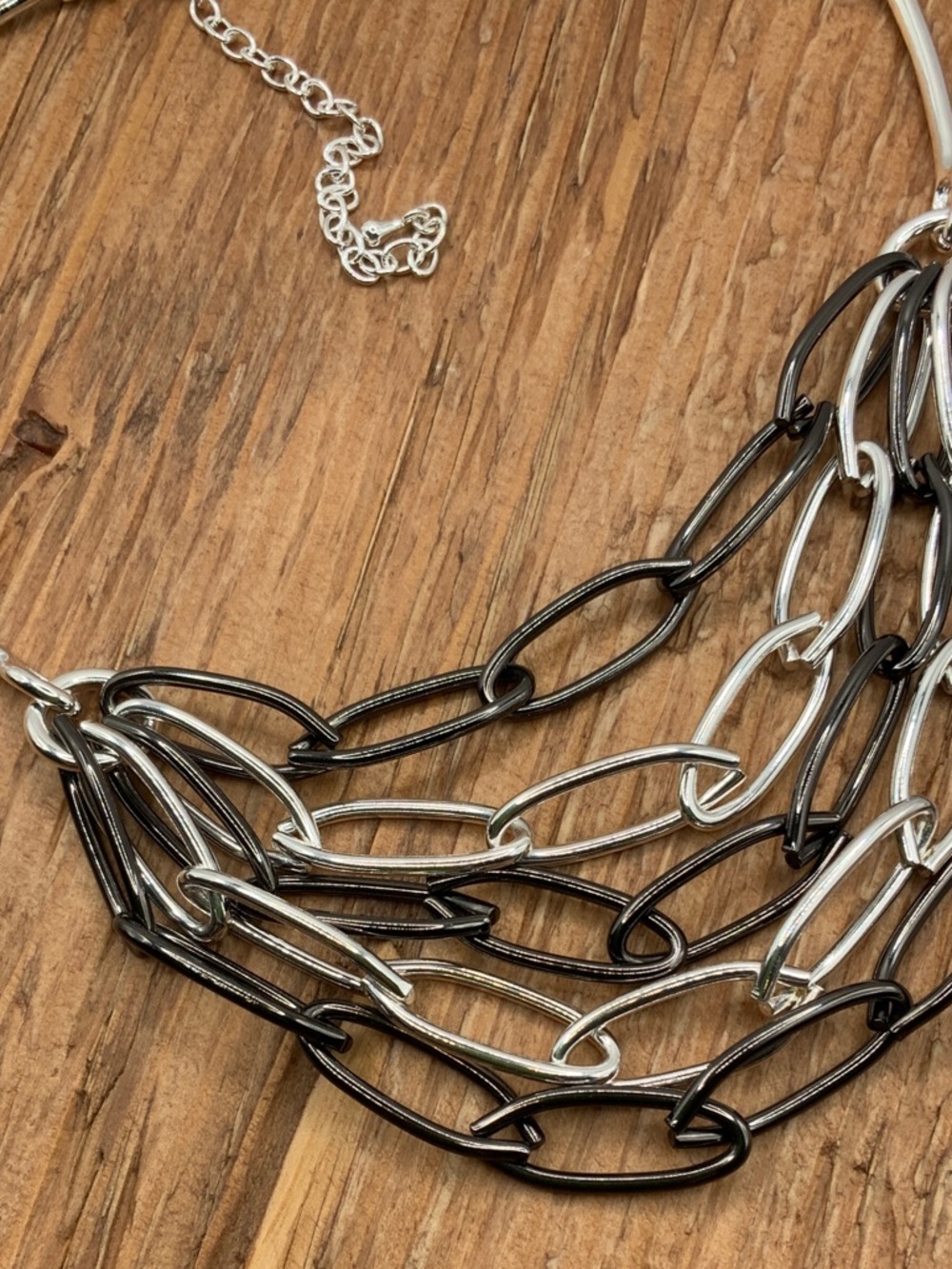 Premier Designs Simplicity Multi-Chain Black & Silver Paper Clip Design Necklace